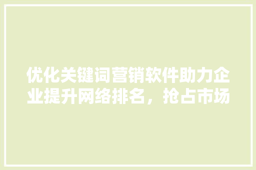 优化关键词营销软件助力企业提升网络排名，抢占市场先机