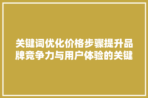 关键词优化价格步骤提升品牌竞争力与用户体验的关键路径