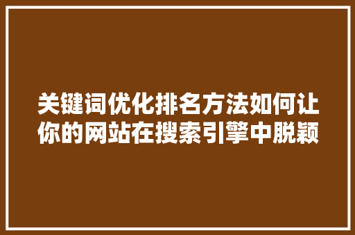 关键词优化排名方法如何让你的网站在搜索引擎中脱颖而出