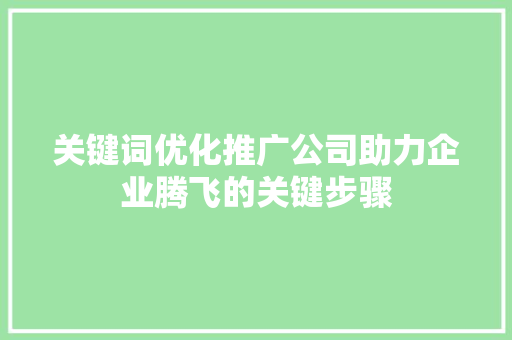 关键词优化推广公司助力企业腾飞的关键步骤