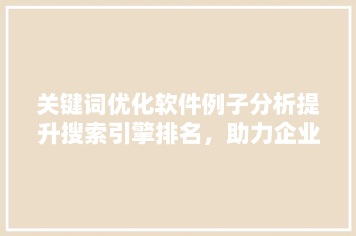 关键词优化软件例子分析提升搜索引擎排名，助力企业品牌传播