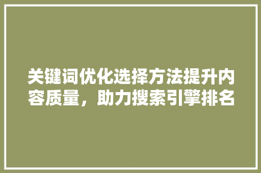 关键词优化选择方法提升内容质量，助力搜索引擎排名