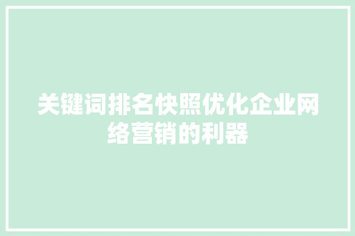 关键词排名快照优化企业网络营销的利器