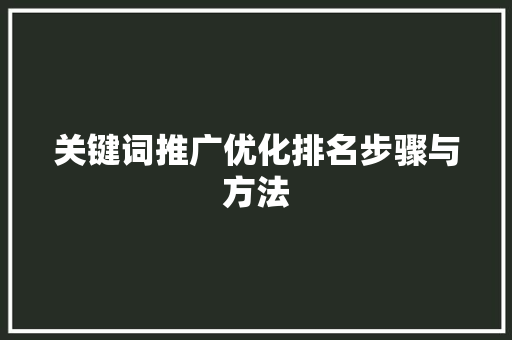 关键词推广优化排名步骤与方法