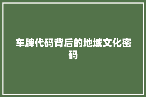 车牌代码背后的地域文化密码