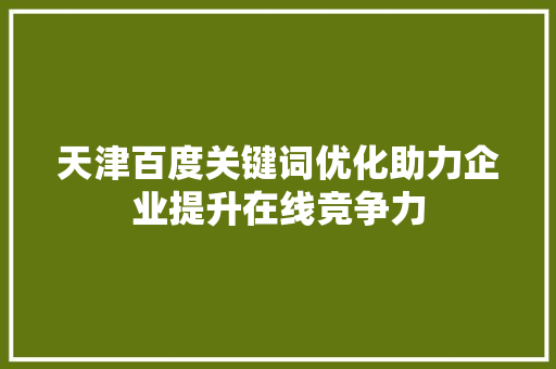 天津百度关键词优化助力企业提升在线竞争力