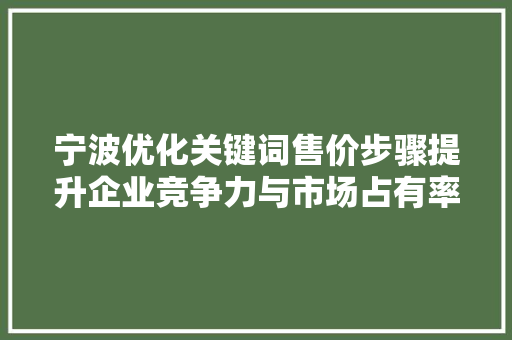 宁波优化关键词售价步骤提升企业竞争力与市场占有率