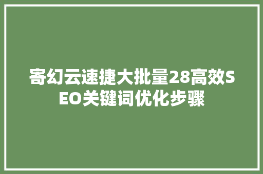 寄幻云速捷大批量28高效SEO关键词优化步骤