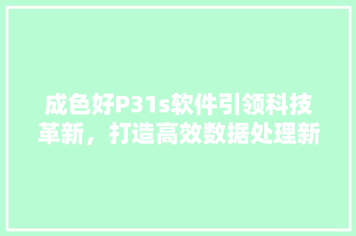 成色好P31s软件引领科技革新，打造高效数据处理新篇章