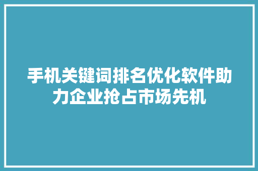 手机关键词排名优化软件助力企业抢占市场先机
