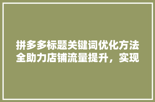拼多多标题关键词优化方法全助力店铺流量提升，实现业绩翻倍