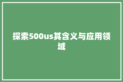 探索500us其含义与应用领域