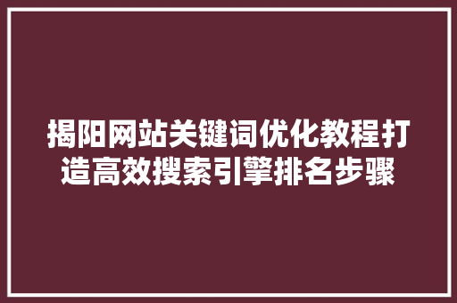 揭阳网站关键词优化教程打造高效搜索引擎排名步骤