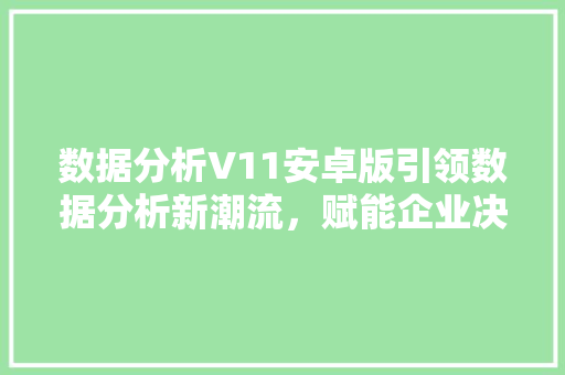 数据分析V11安卓版引领数据分析新潮流，赋能企业决策