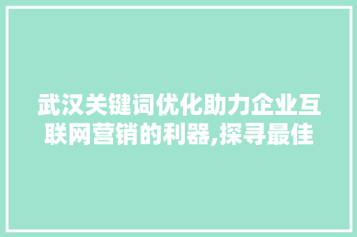 武汉关键词优化助力企业互联网营销的利器,探寻最佳优化方法