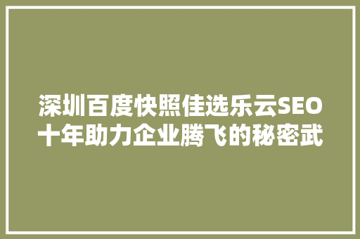 深圳百度快照佳选乐云SEO十年助力企业腾飞的秘密武器