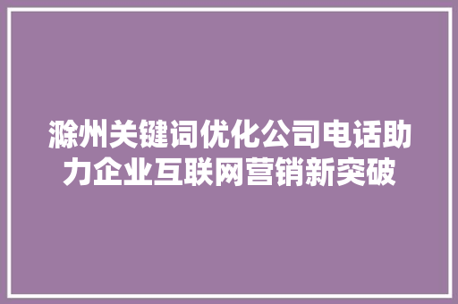 滁州关键词优化公司电话助力企业互联网营销新突破