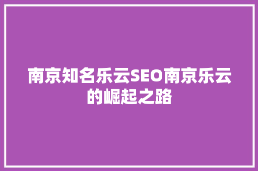 南京知名乐云SEO南京乐云的崛起之路