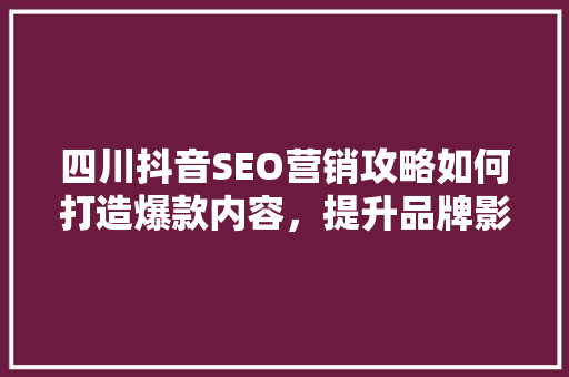 四川抖音SEO营销攻略如何打造爆款内容，提升品牌影响力