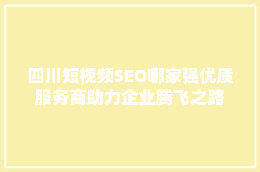 四川短视频SEO哪家强优质服务商助力企业腾飞之路