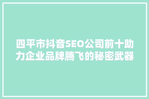 四平市抖音SEO公司前十助力企业品牌腾飞的秘密武器