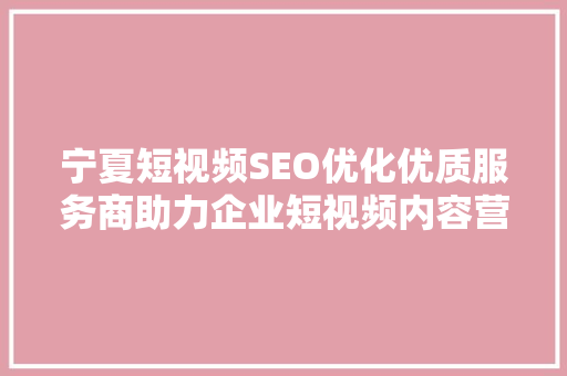 宁夏短视频SEO优化优质服务商助力企业短视频内容营销的崛起之路