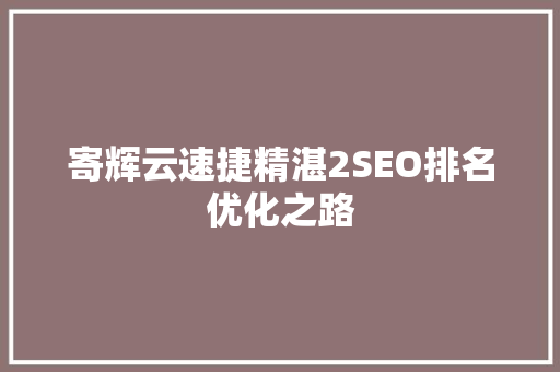 寄辉云速捷精湛2SEO排名优化之路
