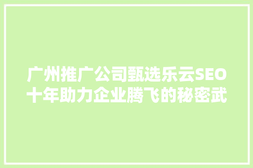 广州推广公司甄选乐云SEO十年助力企业腾飞的秘密武器