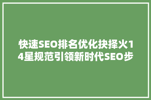 快速SEO排名优化抉择火14星规范引领新时代SEO步骤