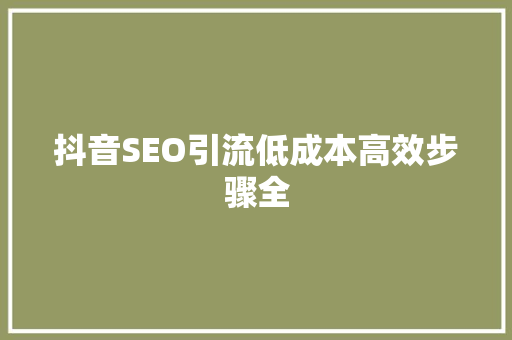 抖音SEO引流低成本高效步骤全