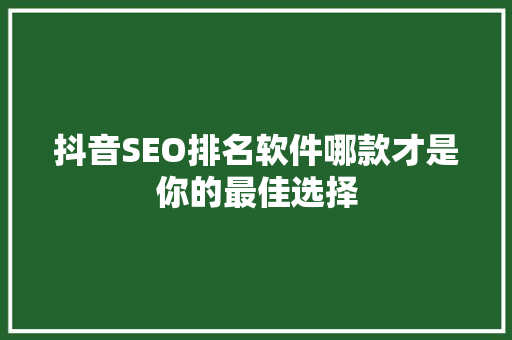 抖音SEO排名软件哪款才是你的最佳选择