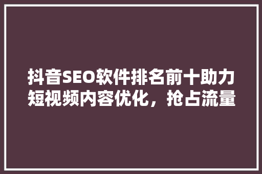 抖音SEO软件排名前十助力短视频内容优化，抢占流量高地