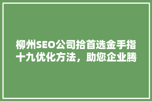 柳州SEO公司拾首选金手指十九优化方法，助您企业腾飞