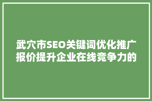 武穴市SEO关键词优化推广报价提升企业在线竞争力的秘密武器