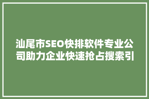 汕尾市SEO快排软件专业公司助力企业快速抢占搜索引擎排名，提升品牌知名度