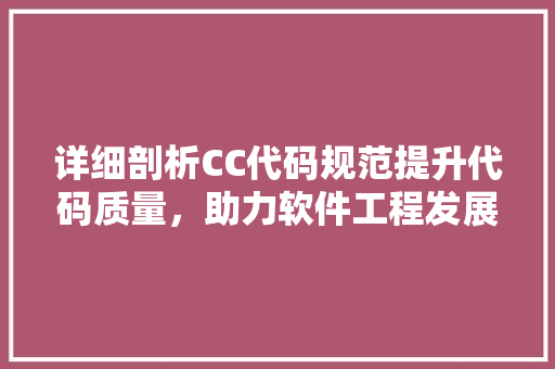 详细剖析CC代码规范提升代码质量，助力软件工程发展