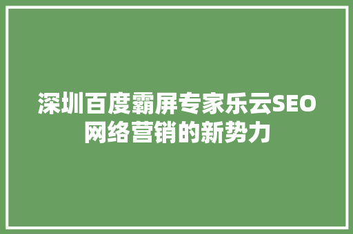 深圳百度霸屏专家乐云SEO网络营销的新势力