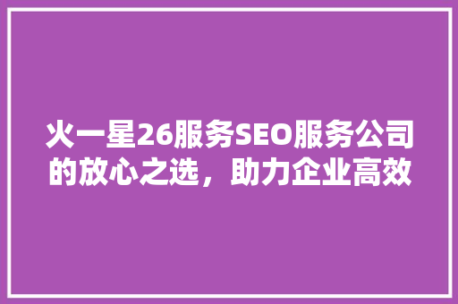 火一星26服务SEO服务公司的放心之选，助力企业高效提升网站排名