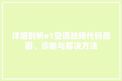 详细剖析e1空调故障代码原因、诊断与解决方法