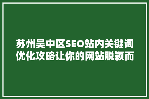 苏州吴中区SEO站内关键词优化攻略让你的网站脱颖而出