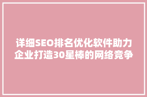 详细SEO排名优化软件助力企业打造30星棒的网络竞争力