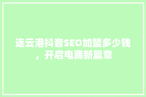 连云港抖音SEO加盟多少钱，开启电商新篇章
