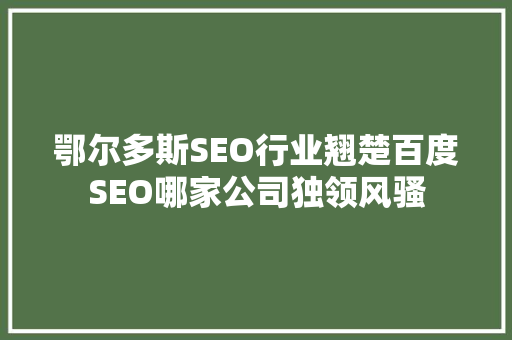 鄂尔多斯SEO行业翘楚百度SEO哪家公司独领风骚