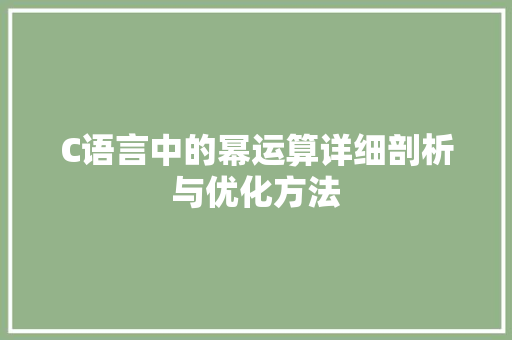 C语言中的幂运算详细剖析与优化方法