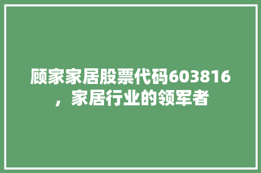 顾家家居股票代码603816，家居行业的领军者
