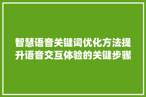 智慧语音关键词优化方法提升语音交互体验的关键步骤_智慧语音关键词优化方法