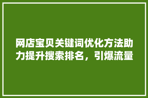 网店宝贝关键词优化方法助力提升搜索排名，引爆流量与转化_网店宝贝关键词优化方法