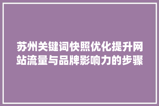 苏州关键词快照优化提升网站流量与品牌影响力的步骤_苏州关键词快照优化