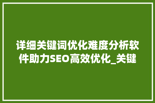 详细关键词优化难度分析软件助力SEO高效优化_关键词优化难度分析软件