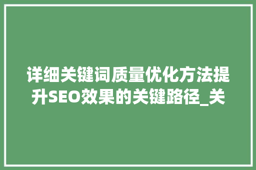 详细关键词质量优化方法提升SEO效果的关键路径_关键词质量优化方法